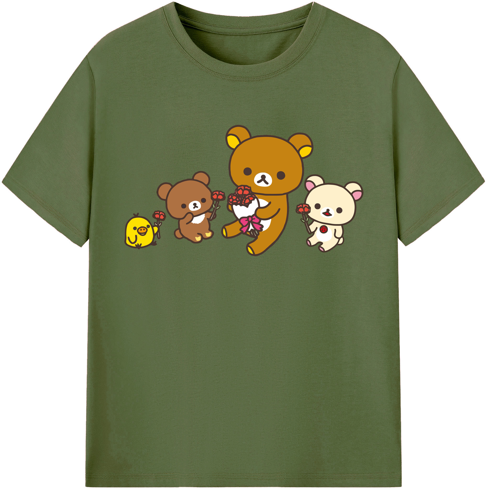 （画像用） リラックマ リラックマ キイロイトリ Rilakkuma Korilakkuma Kiiroitori 綿100％半袖Tシャツ（フロントプリント）